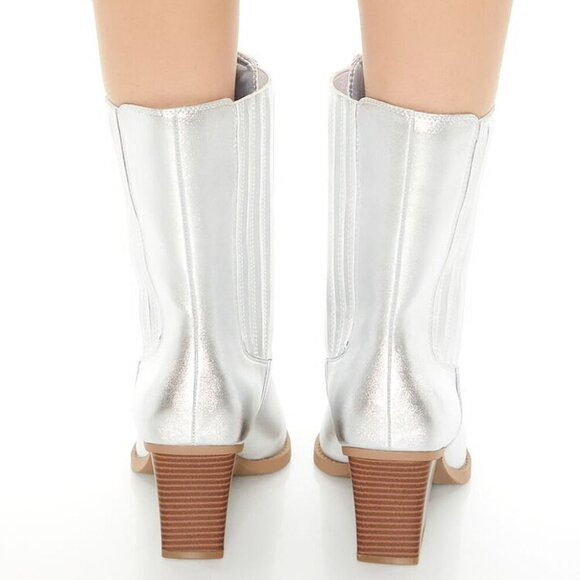 Women Go-Go Disco Glam Western Pointed Toe Block Heel Boot Silver Metallic 7 8 - Picture 6 of 12